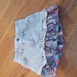 Toddler xs jean skirt with lace and paisley